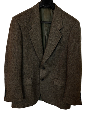 VTG London Fog 100% Virgin Wool Green Herringbone Tweed Blazer 40R Heritage